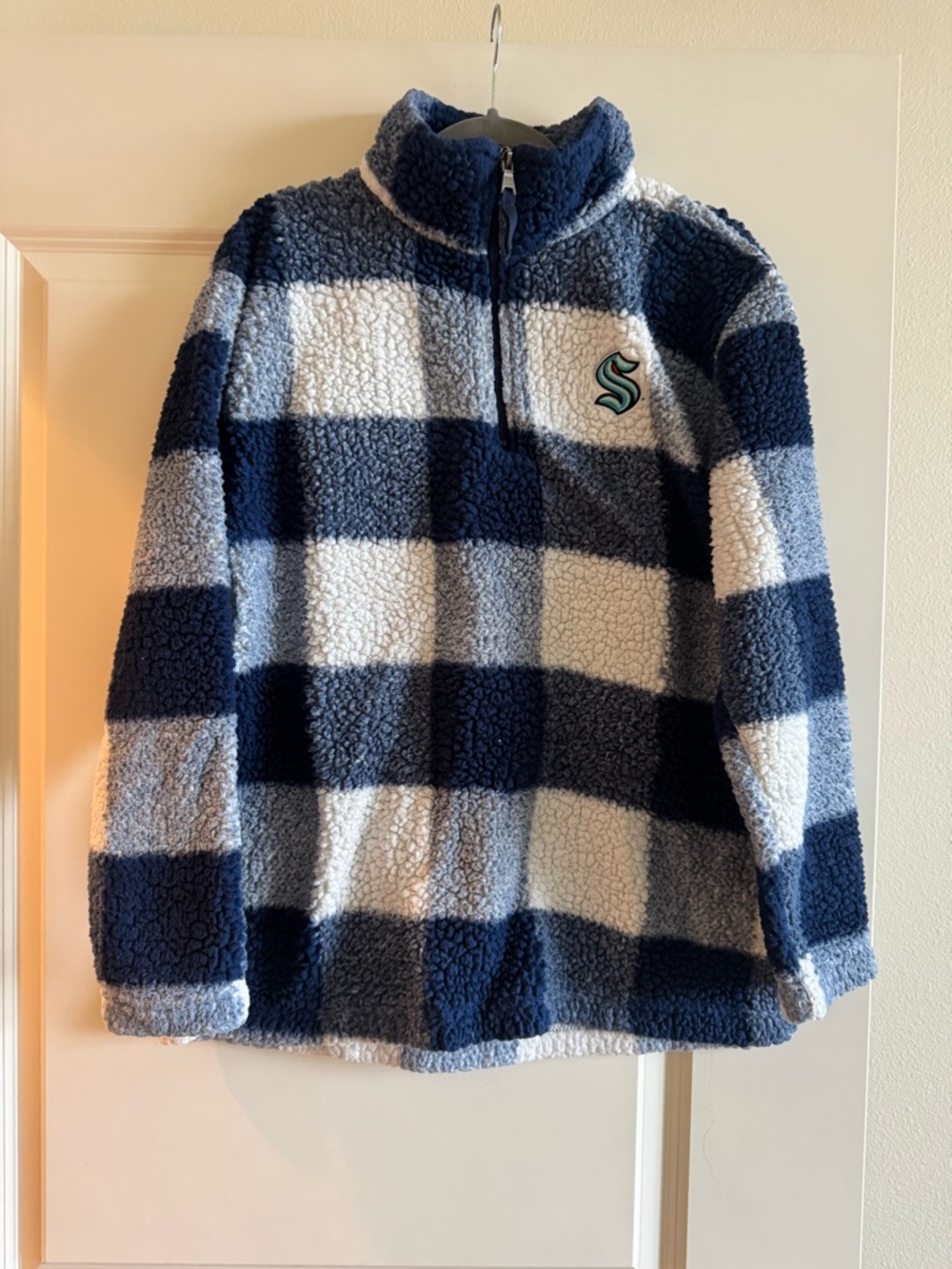 Seattle Kraken Plush Half-Zip Sherpa Pullover - Navy & White
